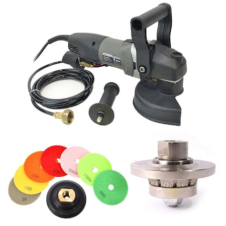 Hardin VSP5 5 Var Speed Polisher, 45 Deg. 3/8 Diamond Profile Wheel & 8 pc 5 Diamond Polishing Pad Set BRT38POLSET